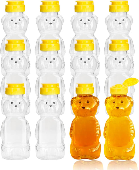 KEJJNYER 12 Pack Honey Bear Bottle 12 oz, Reusable Plastic Honey Bear Jars