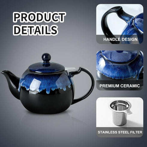 34OZ 6 KOOV Tea Pot with Infuser for Loose Tea, Ceramic Teapot with Infuser, Enough For Cups, Tea Pots with Tea