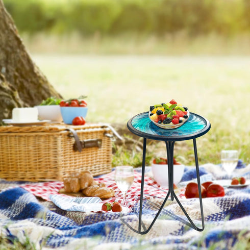 12inch) LIFFY Patio Side Table, Small Round End Table, Metal Side Table Outdoor, Small Porch Table for Indoor Balcony