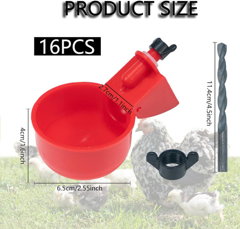 Pack 16 Set of Automatic Chicken Drinkers with Drill,Chicken Water Dispenser,Water Drinker,Poultry Drinker