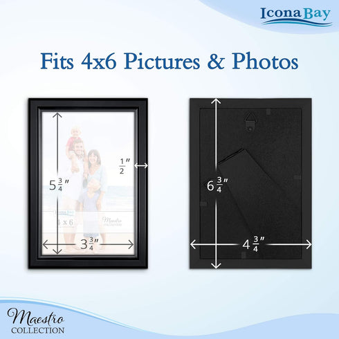 Icona Bay 4x6 Picture Frames Set, Black, 12 Pack, Classy Contemporary Style
