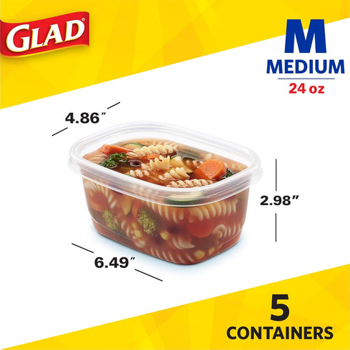 GladWare Soup & Salad Storage, Medium Rectangle, 24 Oz, 5 Count