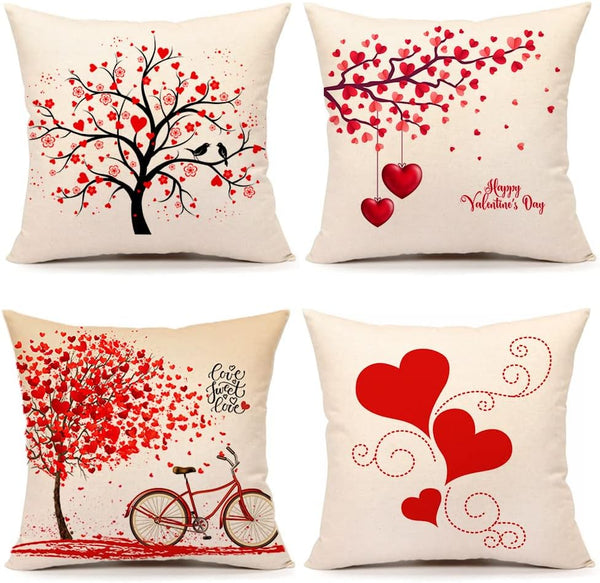 4TH Emotion Valentines Day Throw Pillow Covers, 18x18 Set of 4 Red Love Heart Cushion Cases for Home Decor
