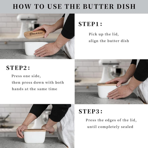 Countertop, 4X 4oz GDCZ Ceramics Butter Dish with Wooden Lid- Large Covered Butter Holder for Butter Keeper Container