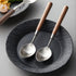 Retro Wooden Handle Spoon Set, Stainless Steel Serving Tablespoons, 4 Pcs with Brown Handle