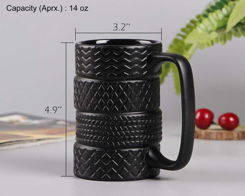 VanEnjoy 3D Black Tyre Shaped Frosted Ceramic Mug, Unique Gifts for Car Fans, 14 oz (400ml)