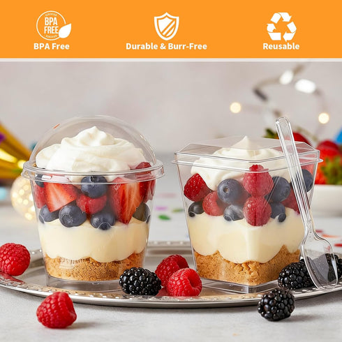 300 5 Oz 7 Oz Frozen Pcs Dessert Cups with Spoons and Lids, and Clear Plastic Parfait and Shooter Cups for Parties.