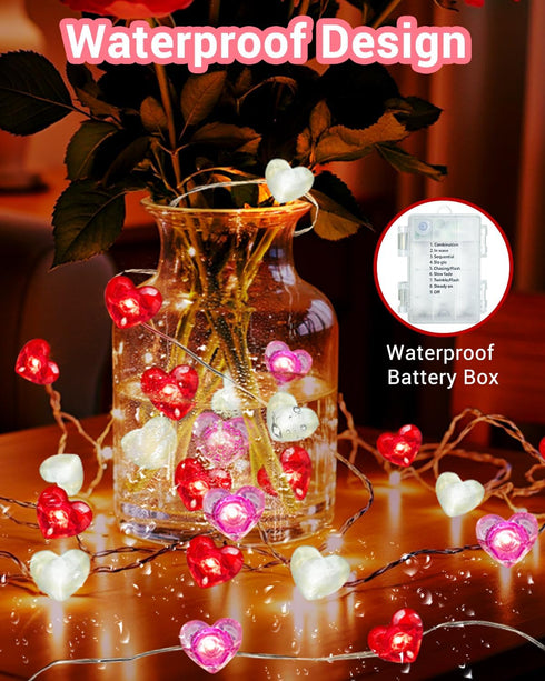 16.4FT 50 8 btfarm LED Valentine's Day Lights with Remote Timer, Red Pink White Heart Shaped Fairy String Lights