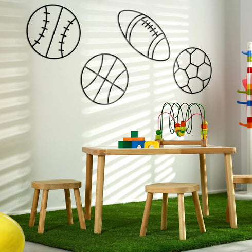 4 Packs Funrous Sports Room Wall Decor for Boys Metal Modern Soccer Football Wall Art Decor Black Basketball Baseball