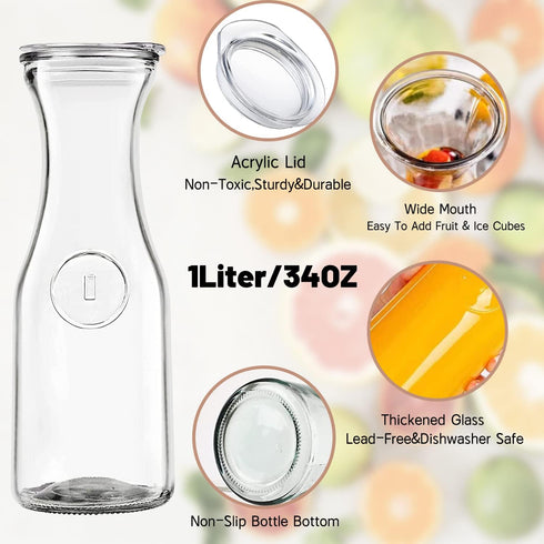 Set 4 1 Of Glass Carafes & Pitchers For Mimosa Bar Supplies, Liter Beverage Glass Carafe With Lids