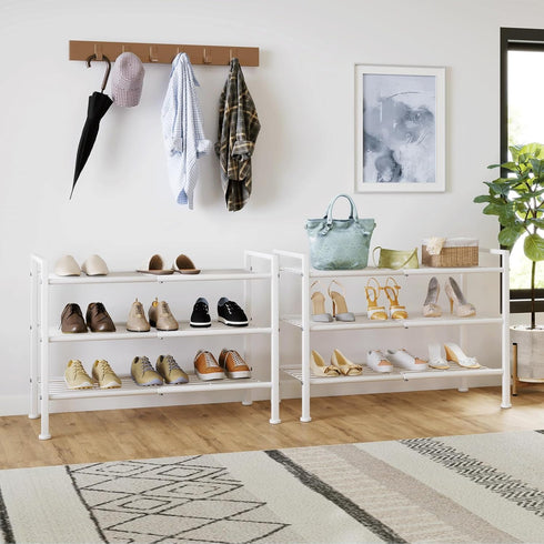 3-Tier Closet Metal Shoe Rack, Sturdy Floor-Mounted Storage Organizer for Entryway Garage Dorm Room, Easy Assembly