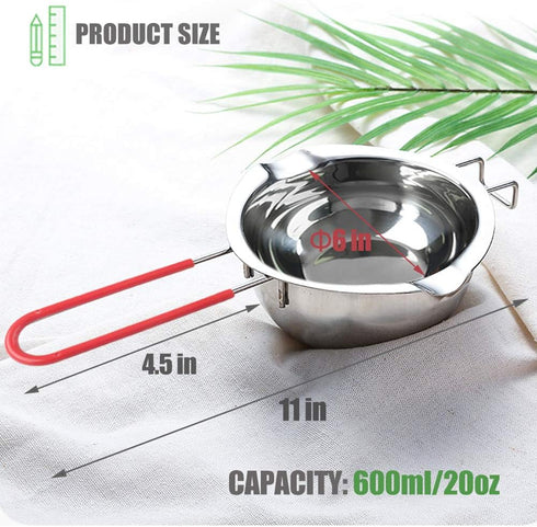 Stainless Steel Double Boiler Pot, Heat Resistant Handle for Melting Chocolate, Candy, Candle Making (20oz, 18/8 Steel)
