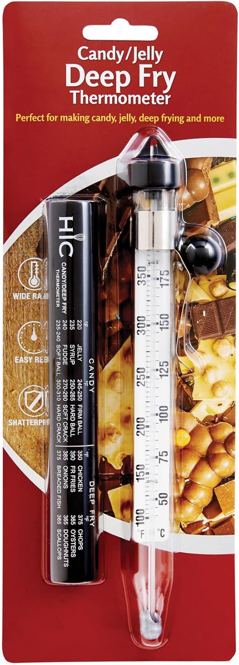 HIC Kitchen Deep Fry Candy Jelly Thermometer - Easy-Read Glass Tube with Protective Sheath