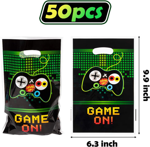 PANTIDE Video Games Party Favor Bags - Game On Plastic Loot Gifts Bags for Video Game Themed Birthday Party, Set of 50