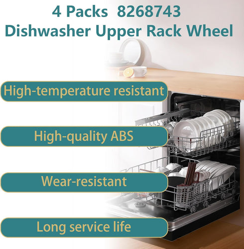 8268743 Dishwasher Upper Rack Wheel Replacement, Fit for Whirlpool Kenmore KitchenAid (Pack of 4)