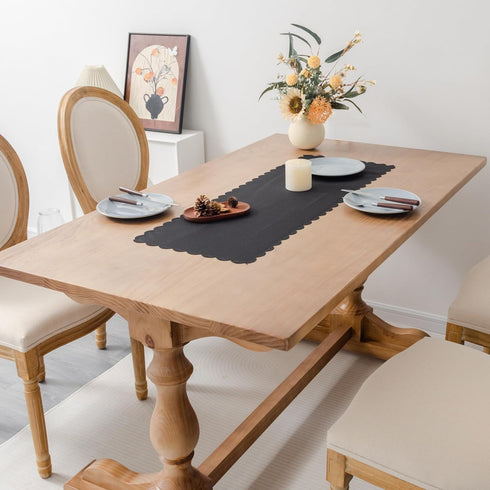 36 Inches 13x36 Inchs Small Solid Black Farmhouse Scalloped Table Runner Washable Polyester Cute Everyday Decorative