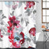 Shower Curtain Blue Large Burgundy Red Watercolor Abstract Flowers, Waterproof Polyester Fabric 72 x 72 Inches