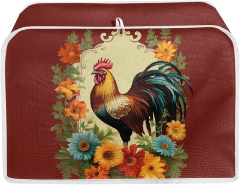 Chicken Sunflower Toaster Cover, 2 Slice Wide Slot, Retro Rooster Red, Machine Washable Kitchen Decor Accessories