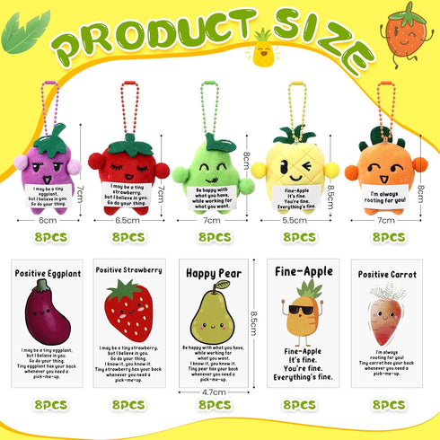 40 Sets Hotop Positive Stuffed Dancing Fruit Vegetable Plush Keychains Thank You Card Appreciation Gift Bulk