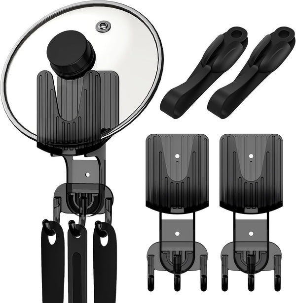Universal Pot Lid Holder, 2 Pack Self Adhesive Organizer, Command Cord Bundlers for Kitchen Appliances