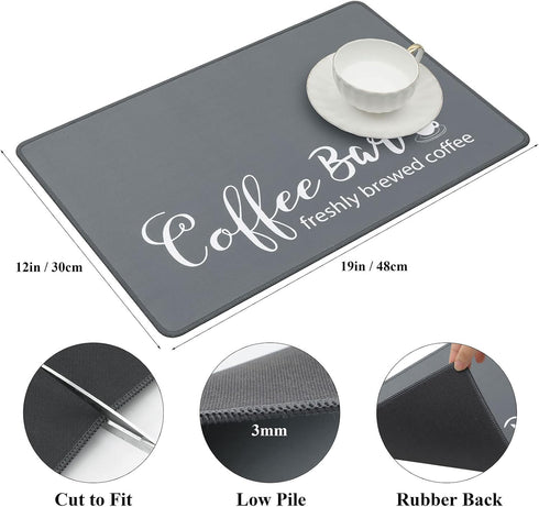SHACOS Coffee Mat 2pcs 12x19 Inch Non-Slip Absorbent Rubber Coffee Bar Mats for Countertop Accessories