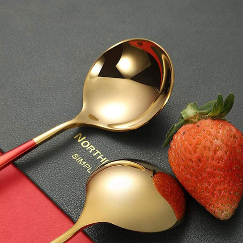 Metal Soup Spoons, Stainless Steel Colorful Dinner Spoons, Thick Short Handle Table Spoon 6.3-Inch, Set of 5 (Gold)
