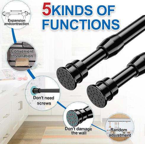 AIZESI Short Tension Curtain Rods, 3 Pcs Black, 28" to 38"