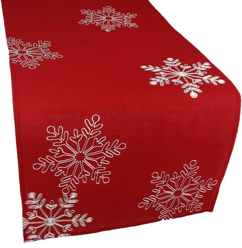 Snowy Noel Embroidered Christmas Table Runner, 15 by 90-Inch, White Snowflakes