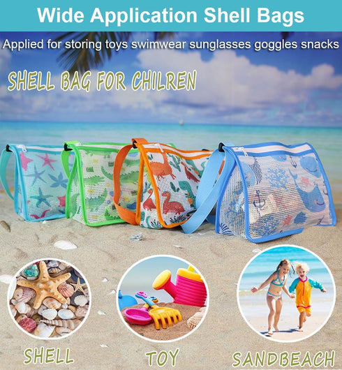 Hiflyer 2 Pack Seashell Mesh Bags with Zipper, Shell Bag for Sand Toys Mesh Bag for Toys, Beach Must Haves for Kids