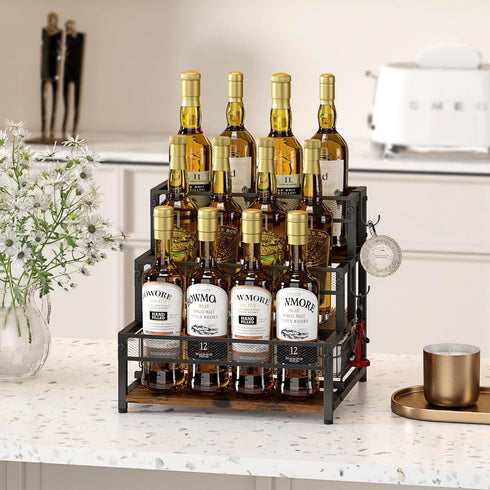 3 12 Countertop LOTEYIKE Tier Coffee Syrup Rack Organizer, Water Bottles Holder Stand Liquor Cabinet Storage, Wine Rack