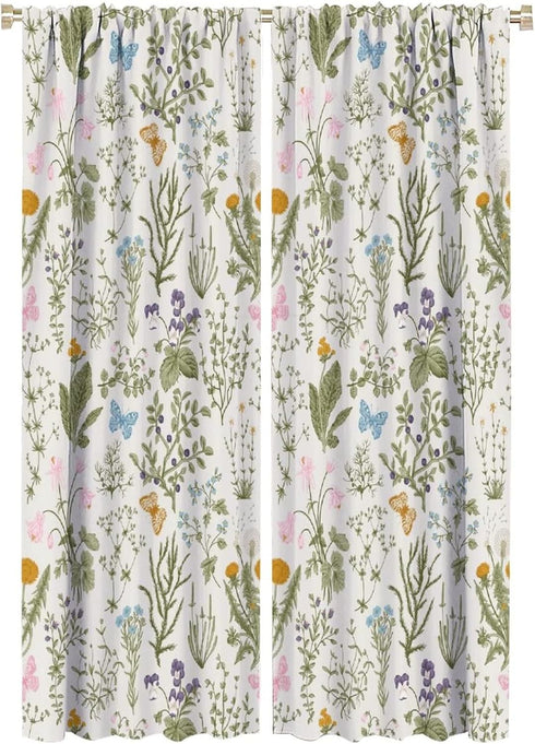 GoDazzling Floral Blackout Windows Curtains, Vintage Garden Plants Herbs Flowers Botanical Classic Design