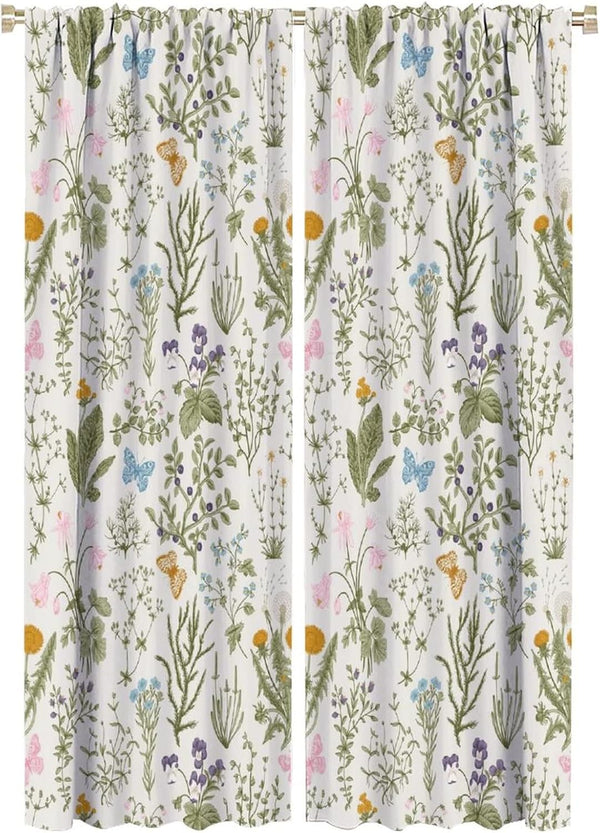 GoDazzling Floral Blackout Windows Curtains, Vintage Garden Plants Herbs Flowers Botanical Classic Design
