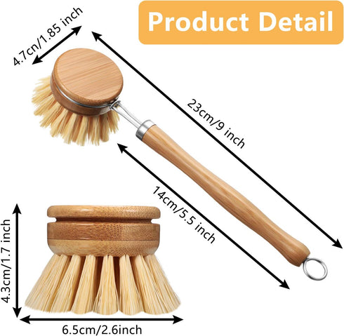 8 Patelai Pieces Wooden Kitchen Dish Brush Include Bamboo Scrub Cleaning Brush and Replacement Heads Dish Scrubber