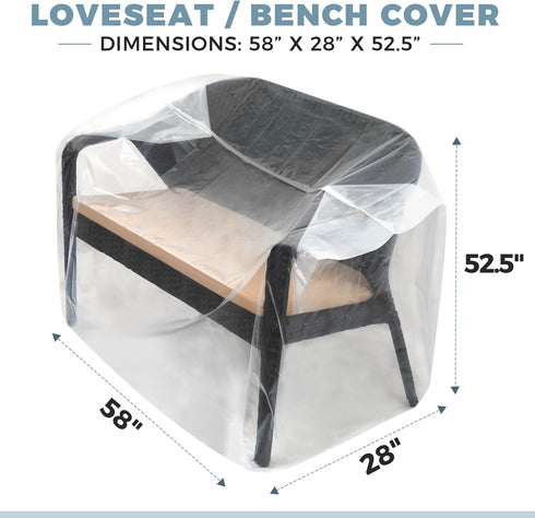 Storage Standard 2-Pack 58" 28" 52.5" Patio Loveseat Bench Cover - Reusable & Heavy-Duty Clear Plastic Outdoor Patio