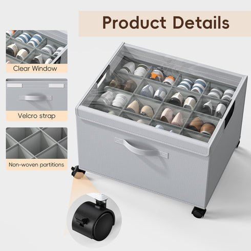 Closet, 16-32 HOUSE AGAIN Shoe Organizer for Foldable Shoe Storage Organizer Box with Wheels and Adjustable Dividers