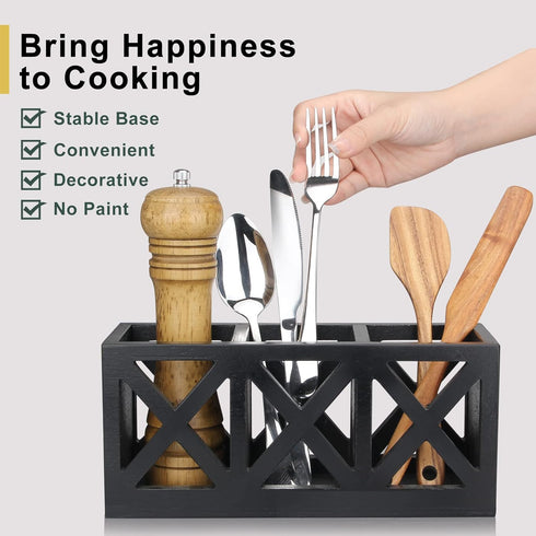 Ayiaren Wooden Silverware Holder Flatware Utensil Caddy Cutlery Holder Wood Silverware Organizer Bin Storage Containers for Kitchen Countertop, Forks, Spoons, Knives Utensil Holder Silverware Caddy by Ayiaren