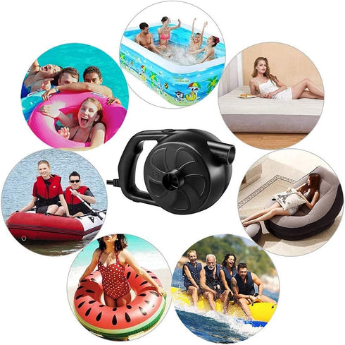 BUYMAX Electric Air Pump High Power Inflator & Deflator Valve with 5 Nozzles for Air Mattress, Rafts, Pools (300W Black)
