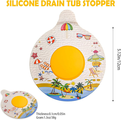 Iensen Silicone Bathtub Drain Stopper with Beach Scenery Print - Universal Tub Plug Cover, Beautiful Coral Reef Design
