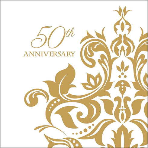 100 Count 3 Ply White & Golden 50th Anniversary Napkins for Wedding Party Favors