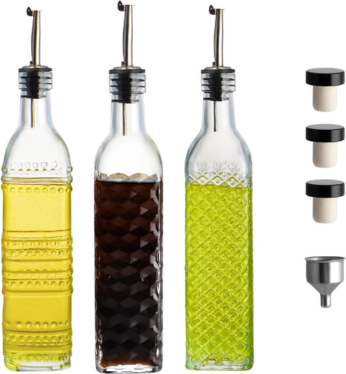 MDLUU Oil and Vinegar Dispenser Set, 17oz Clear Glass Olive Oil Bottles, Kitchen