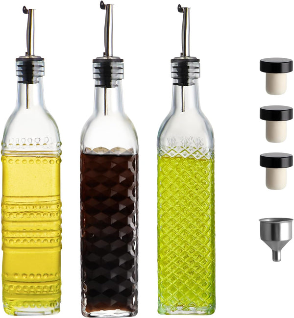 MDLUU Oil and Vinegar Dispenser Set, 17oz Clear Glass Olive Oil Bottles, Kitchen