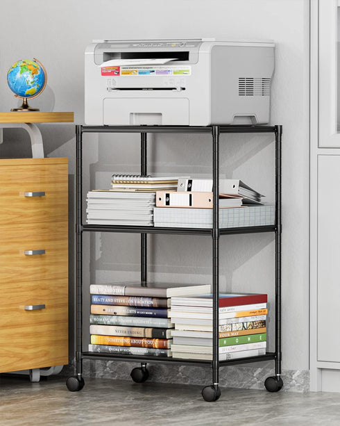 OVICAR 3-Tier Wire Storage Shelves, Adjustable Shelving Units with Wheels for Kitchen Pantry, Bathroom, Garage