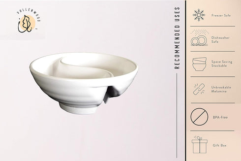 Never Soggy Cereal Bowl, White x2, Divided, Unbreakable Melamine, Ideal for Snack and Salsa
