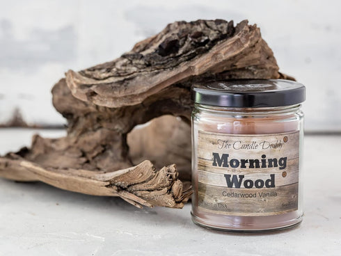 Morning Wood - Cedarwood Vanilla Scent - Funny 6 oz Jar Candle with 40 Hour Burn Time - Poured in Small Batches in The