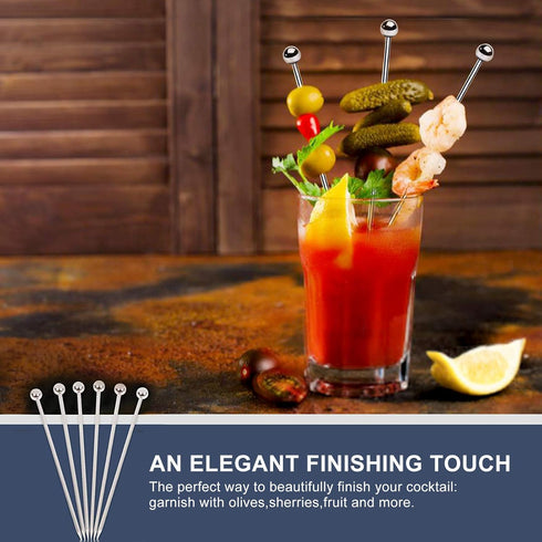 8" Stainless Steel Cocktail Picks - Bloody Mary Skewers (Set of 15, 8 inch)