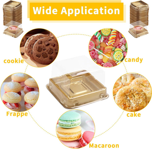 50 Set Gold Bottom Clear Cover Plastic Mini Cake Box, Muffin Box, Moon Cake Box