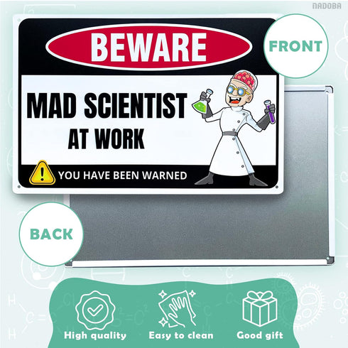 Mad Scientist at Work Tin Sign - Funny Science Wall Decor, Metal Posters for Classroom, Gifts for Adults