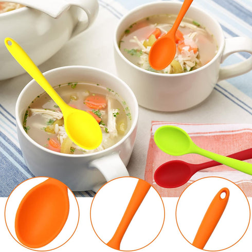 4 Pieces Silicone Mixing Spoon Set, Heat Resistant Basting Spoon, Non-stick Spoon 8.2" for Mixing, Baking, Serving
