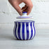 City to Cottage Ceramic Sugar Bowl with Lid, 10oz Sugar Container for Coffee Bar, Handcrafted Blue Stripe Coastal Sugar