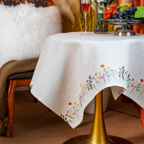 Country (43 43 Inch, ARTABLE Lace Tablecloth - Linen Color Embroidery Farm Elegant Coffee & Dining Tablecloth x